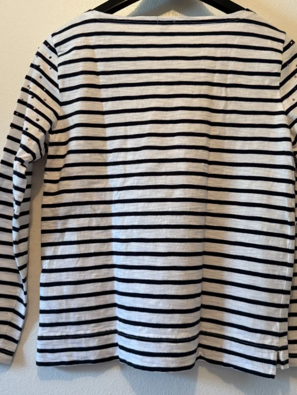 J.Crew XS Navy & White Striped Rhinestone Top | 100% Cotton Nautical Shirt Women